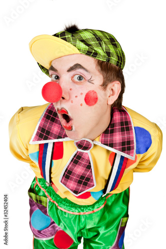 Funny clown isolated on white background photo