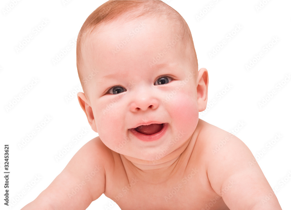 Bright closeup portrait of adorable baby on white Bright closeup portrait of adorable baby on white
