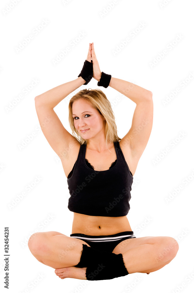 Young woman practicing yoga on white background studio Young woman practicing yoga on white background studio