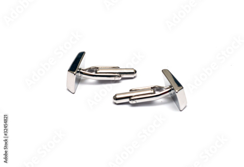 Modern silver cufflinks isolated on white
