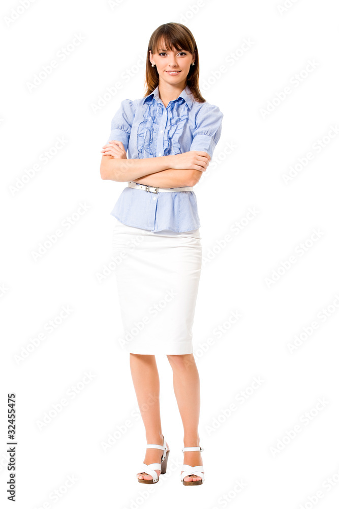 Full body portrait of happy smiling business woman, isolated Full body portrait of happy smiling business woman, isolated