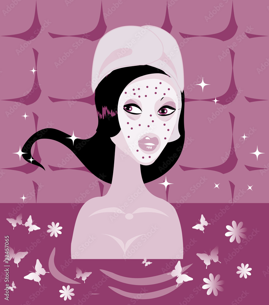 Relax Spa girl in flower bath / Beautiful spa girl relaxing ill Relax Spa girl in flower bath / Beautiful spa girl relaxing ill