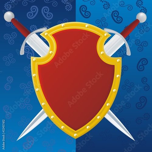 couple swords and reds shield on blue pattern