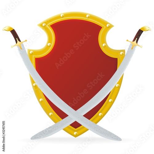 couple damask sabel on red shield