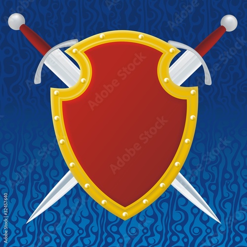 couple swords and reds shield