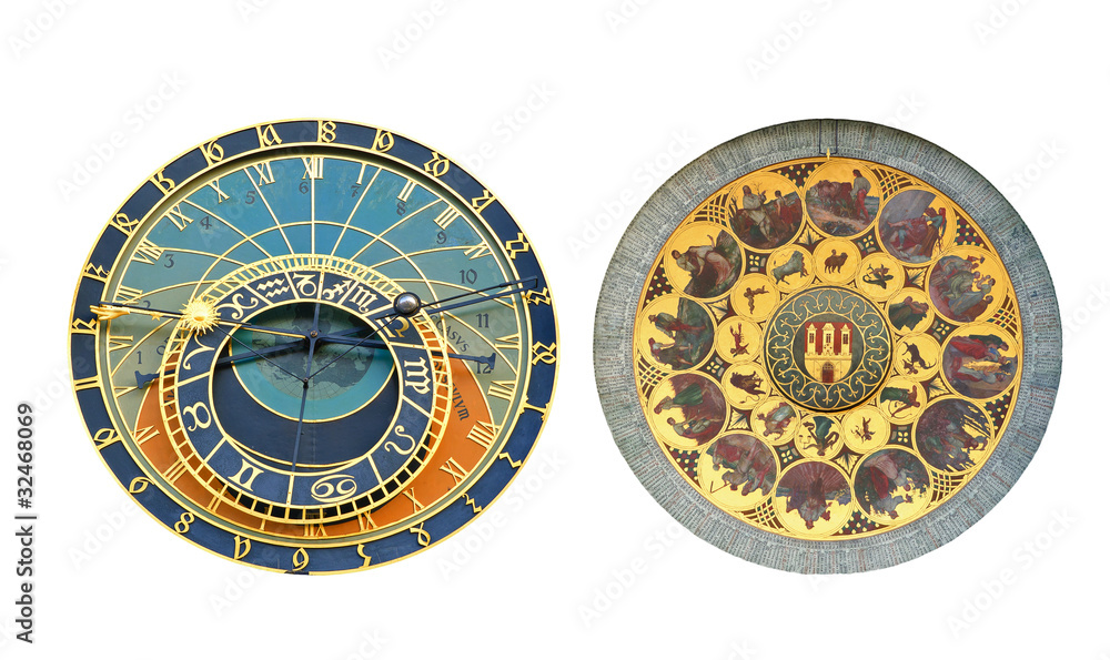 Obraz premium Na białym tle Praski Zegar Astronomiczny, Ratusz Staromiejski