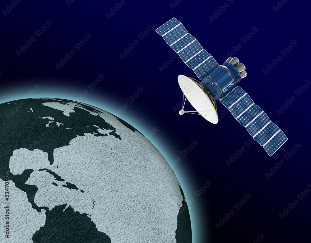 Fototapeta premium Artificial satellite in the background of the Earth