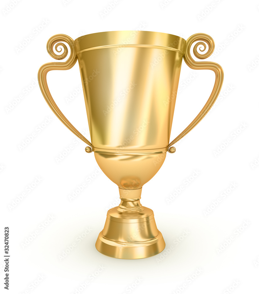 Golden Trophy Cup on white surface Golden Trophy Cup on white surface