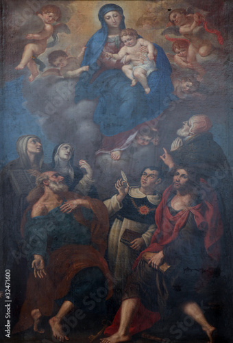 Virgin Mary with Child  angels and saints