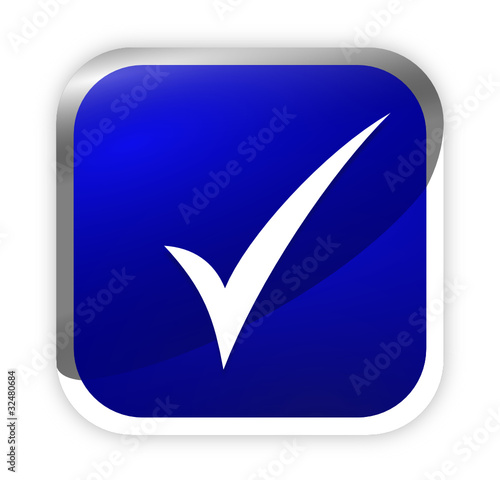 icône validé sur bouton carré bleu