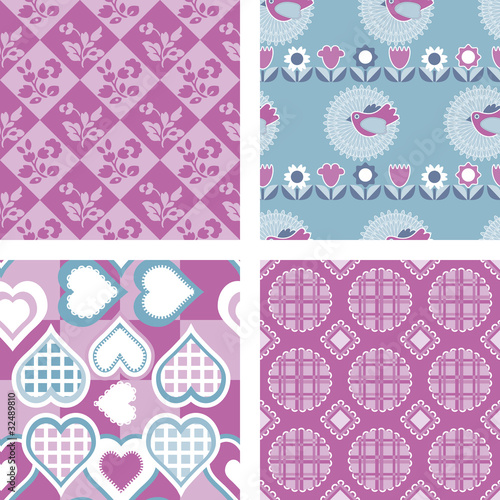 Set of 4 Patchwork Quilt Fabric Patterns © Accent