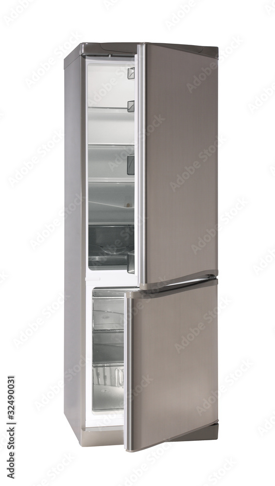 Two door INOX refrigerator isolated on white Two door INOX refrigerator isolated on white