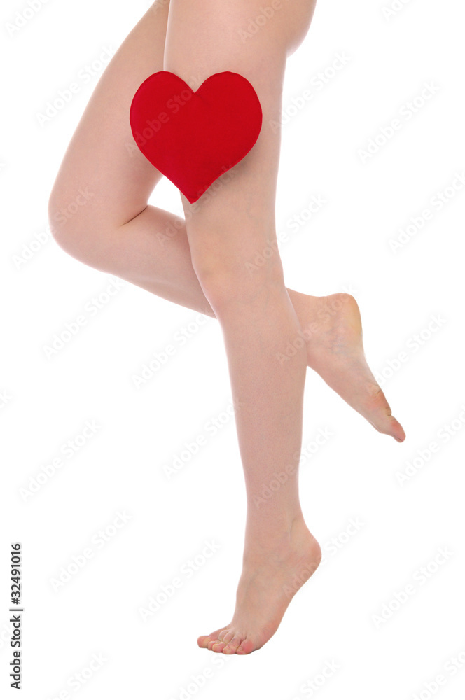 female legs with red heart female legs with red heart