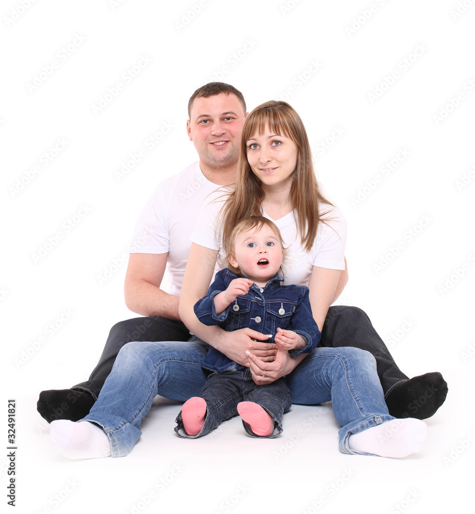 happy family sits together.