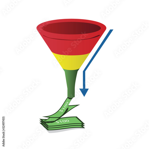 Red, yellow and green sales funnel with arrow