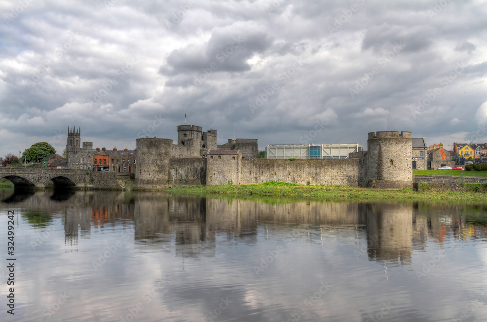 King John Castle in Limerick with reflection in Shannon river