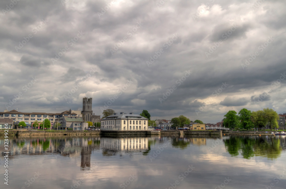 Limerick city hall with reflection in Shannon river