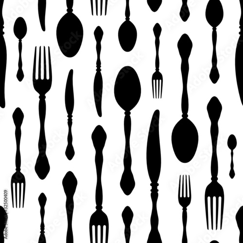 Seamless Pattern Cutlery Black/White