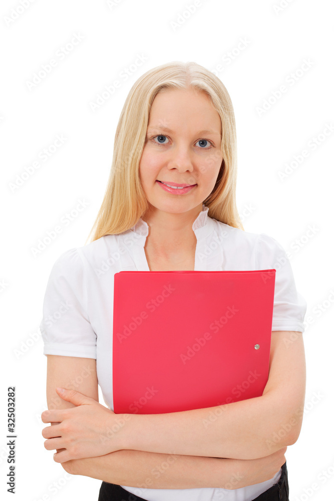 Blonde manager with red folder Blonde manager with red folder