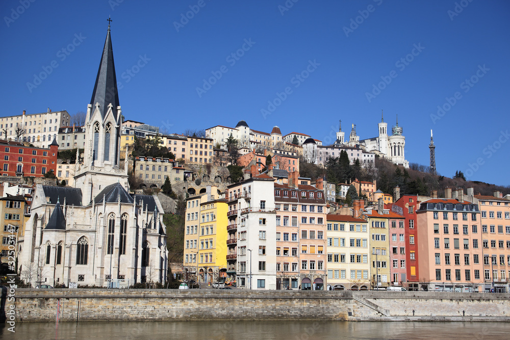 panorama of Lyon city and Saone river