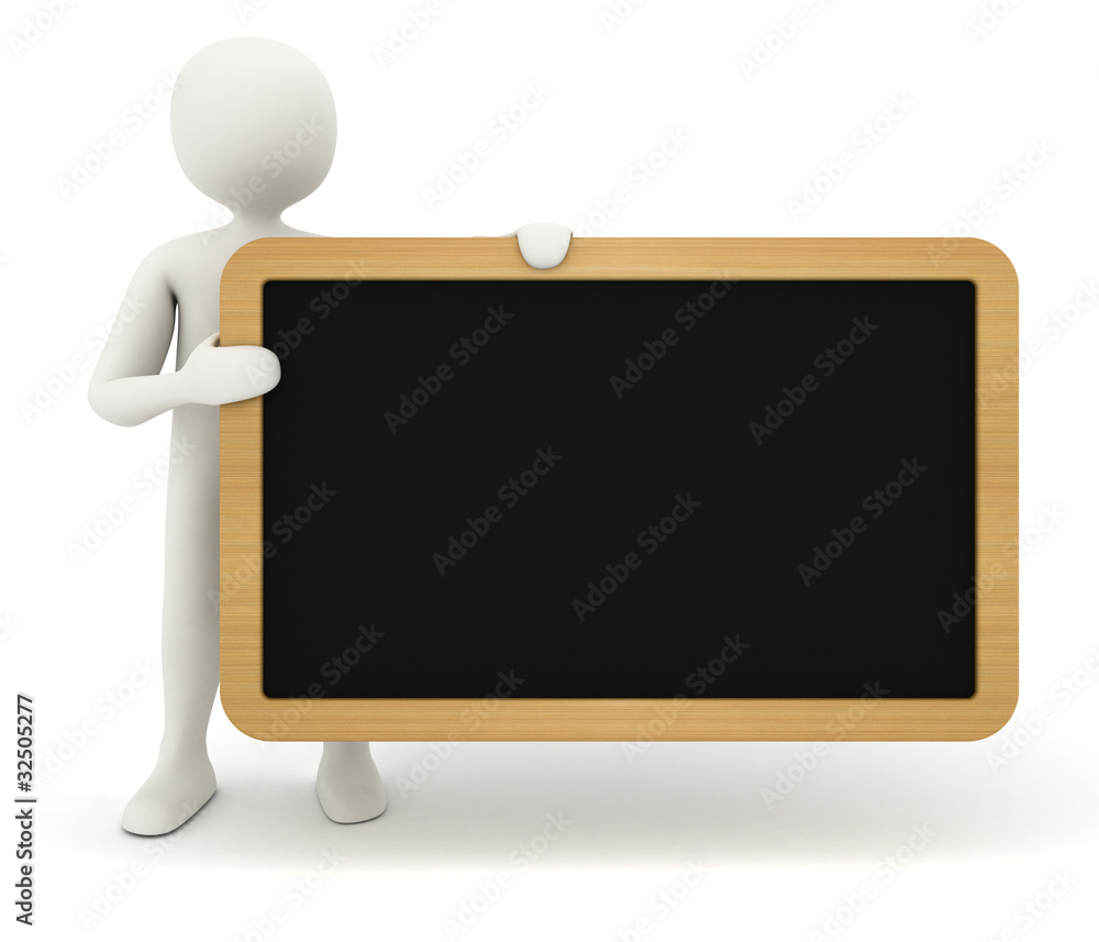 Obraz premium 3d man showing blank black table