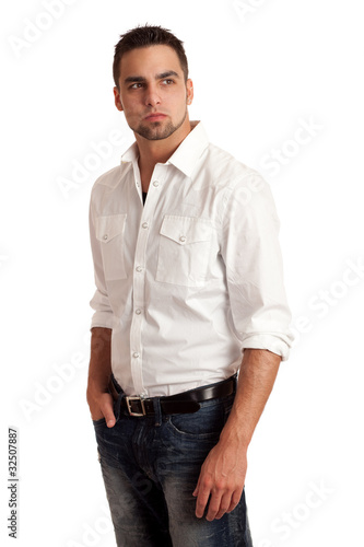 Man in White Shirt and Jeans