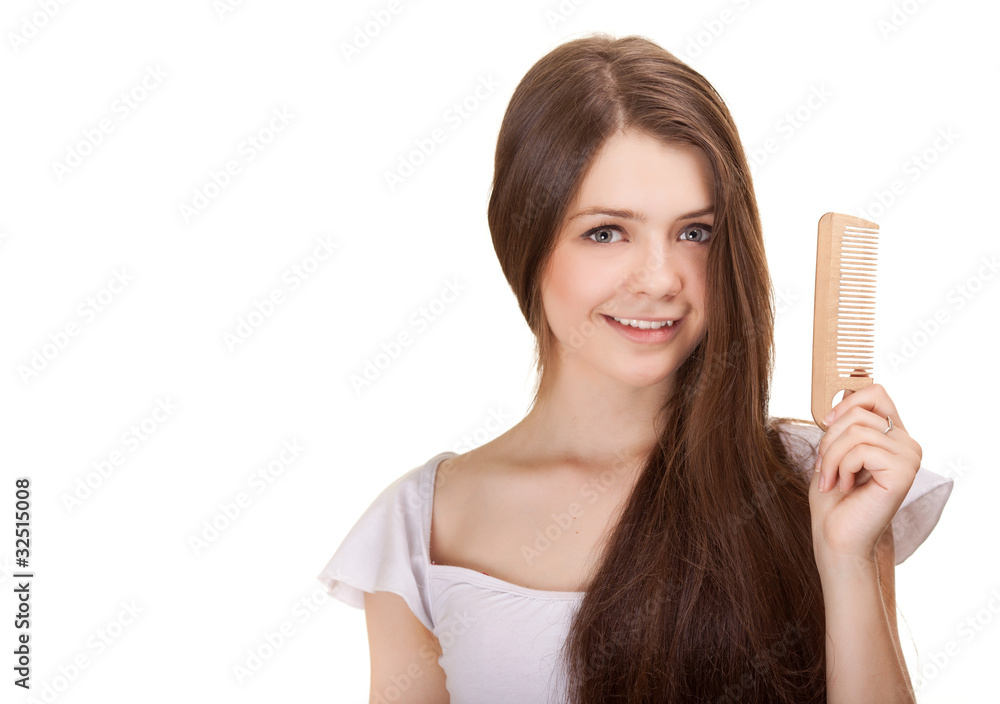 portrait of a beautiful youth teen girl with comb isolated portrait of a beautiful youth teen girl with comb isolated