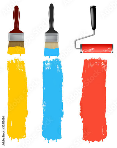 Paint brush and paint roller and paint banners. vector