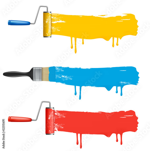 Set of colorful paint roller brushes. vector illustration.