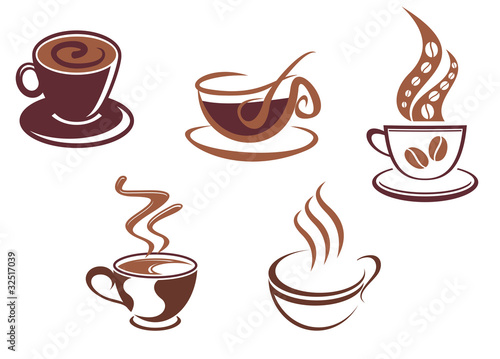 Coffee and tea symbols and icons