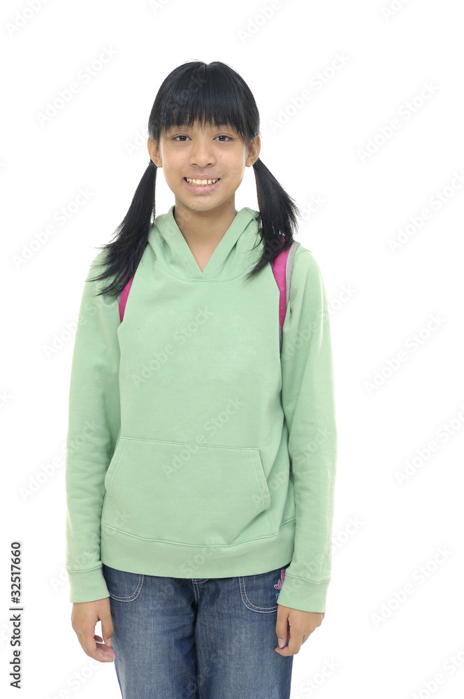 adorable girl ready for school on white background adorable girl ready for school on white background