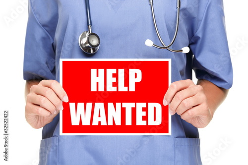 Canvas Print COVID-19 HELP WANTED healthcare workers doctor / nurse holding sign advert