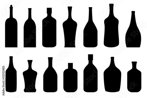 Alcohol bottles in black