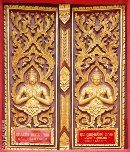 Golden Wood Carving,Traditional Thai Style in Thai Temple.