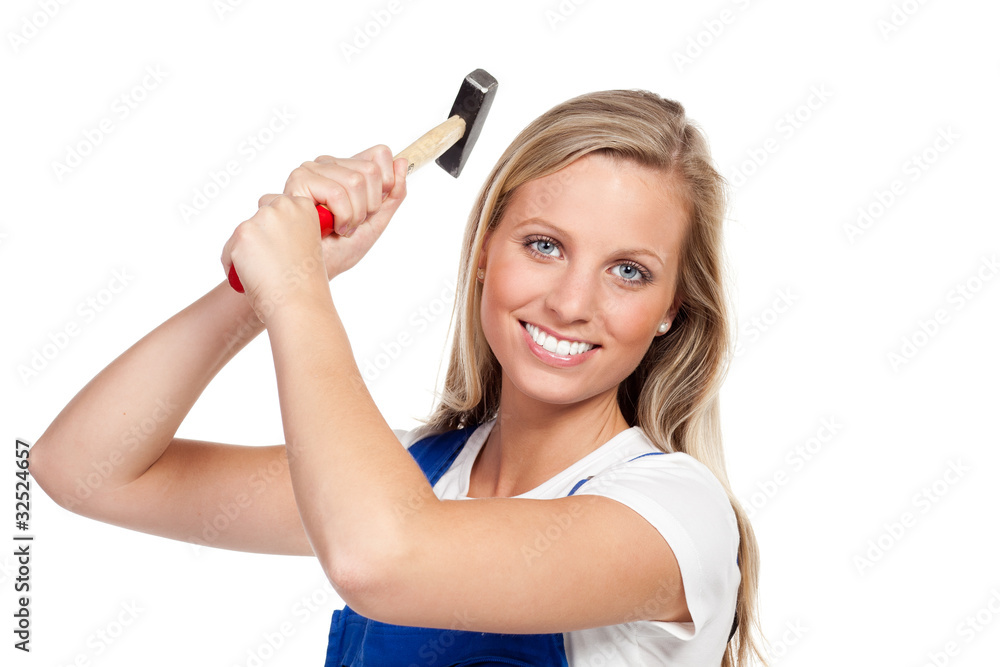 handwerkerin mit hammer handwerkerin mit hammer