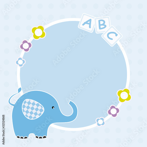 Marco bebé, de color azul, con un elefante.