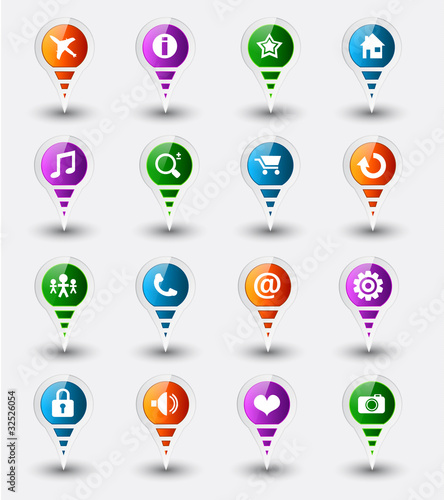 GPS ready pins with delicate gradients and transparent shadows.