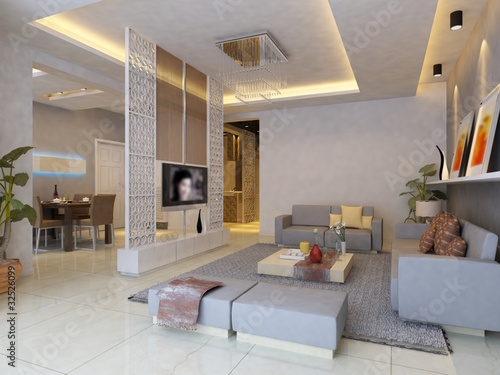 Modern living room  interior 3d render