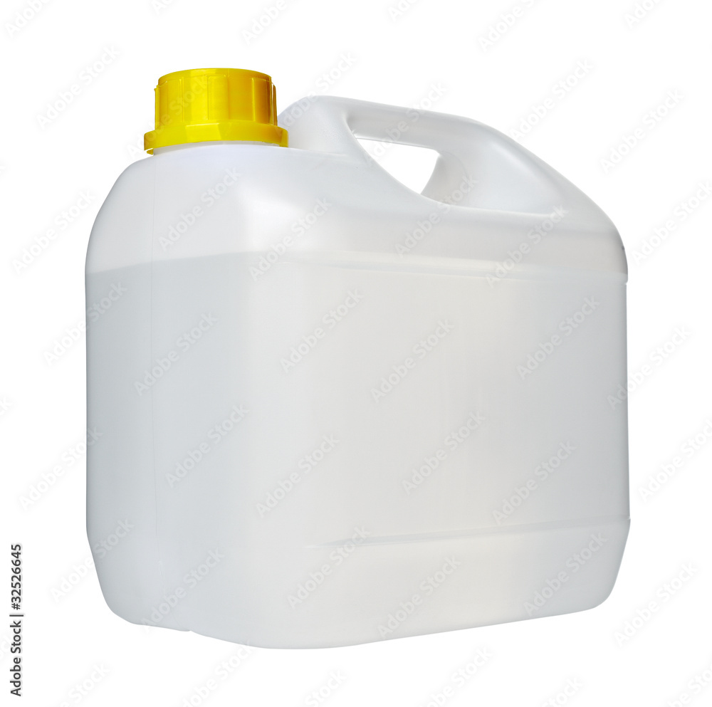 white gallon container with water or gasoline white gallon container with water or gasoline