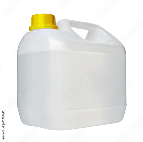 white gallon container with water or gasoline