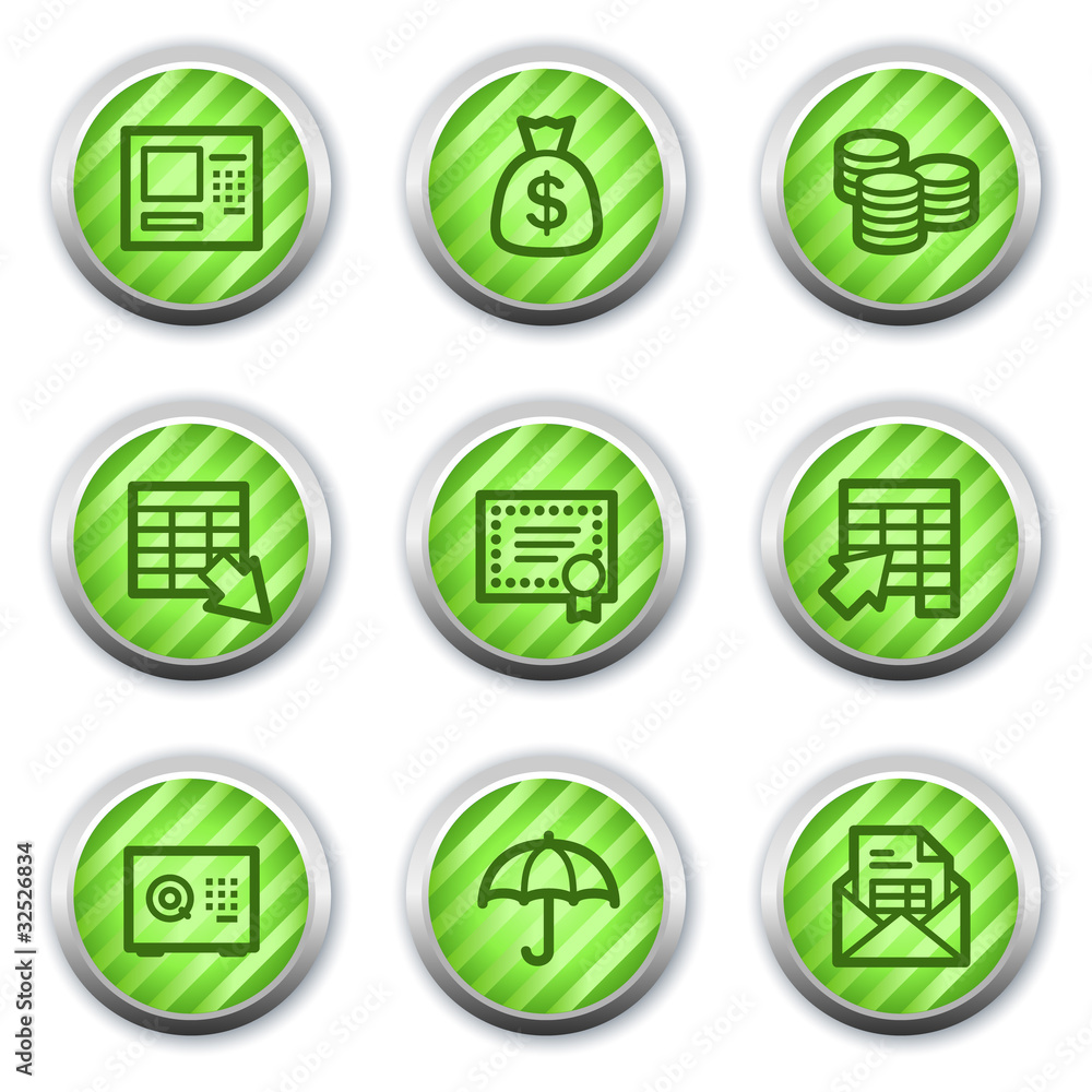 Banking  web icons, green glossy circle buttons