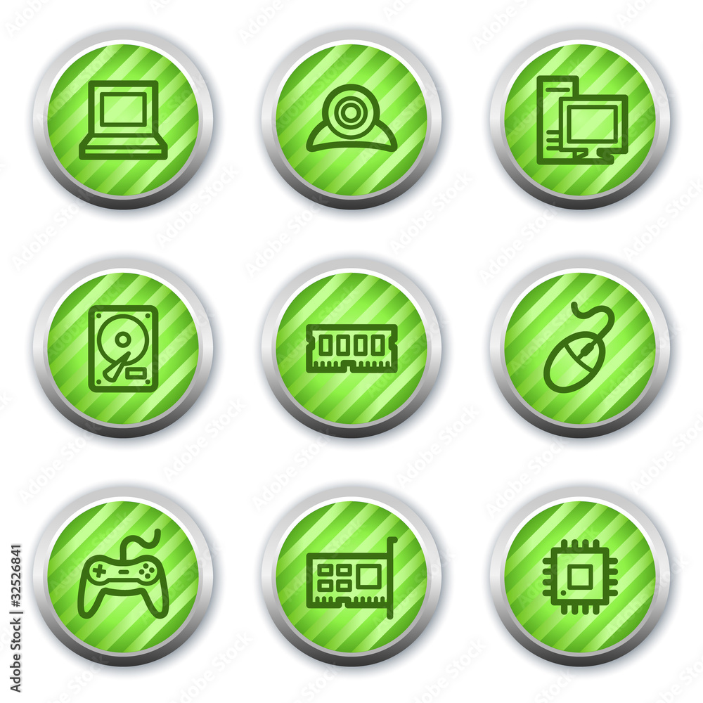 Computer web icons, green glossy circle buttons Computer web icons, green glossy circle buttons