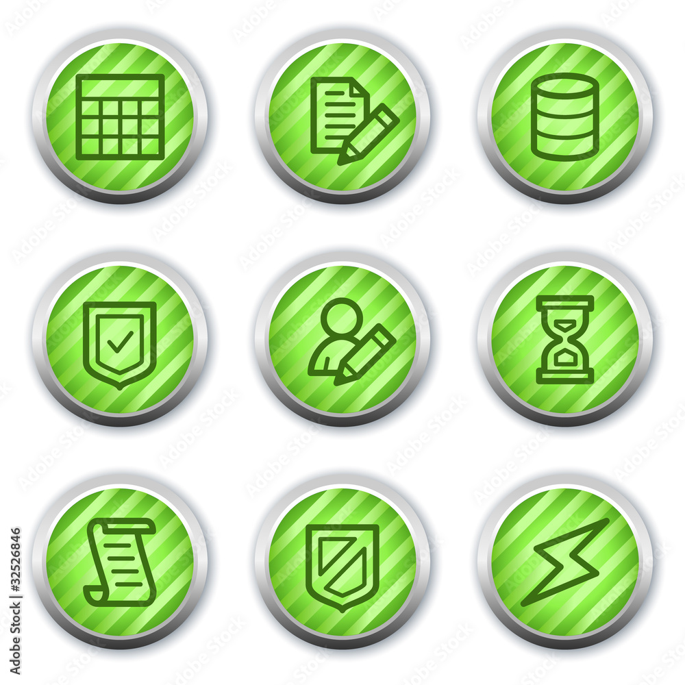 Database web icons, green glossy circle buttons Database web icons, green glossy circle buttons
