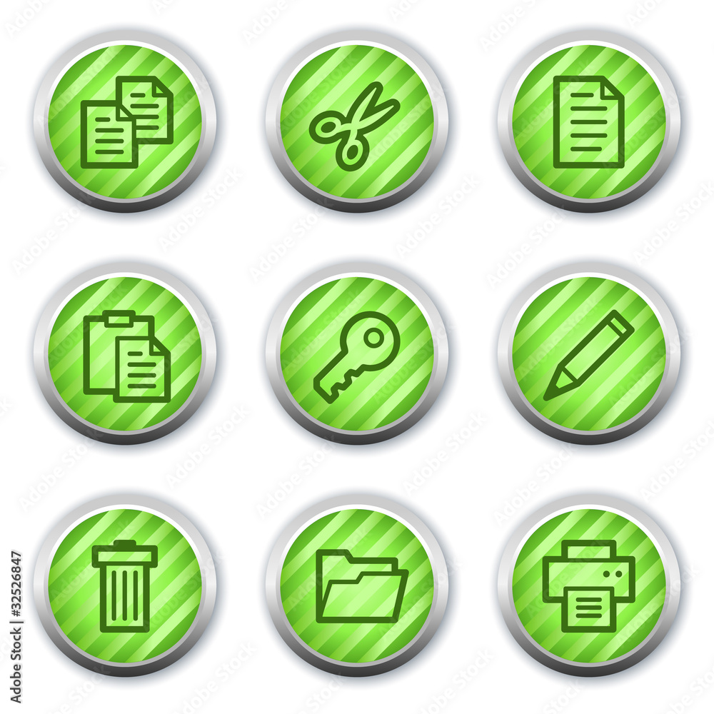 Document web icons set 1, green glossy circle buttons Document web icons set 1, green glossy circle buttons