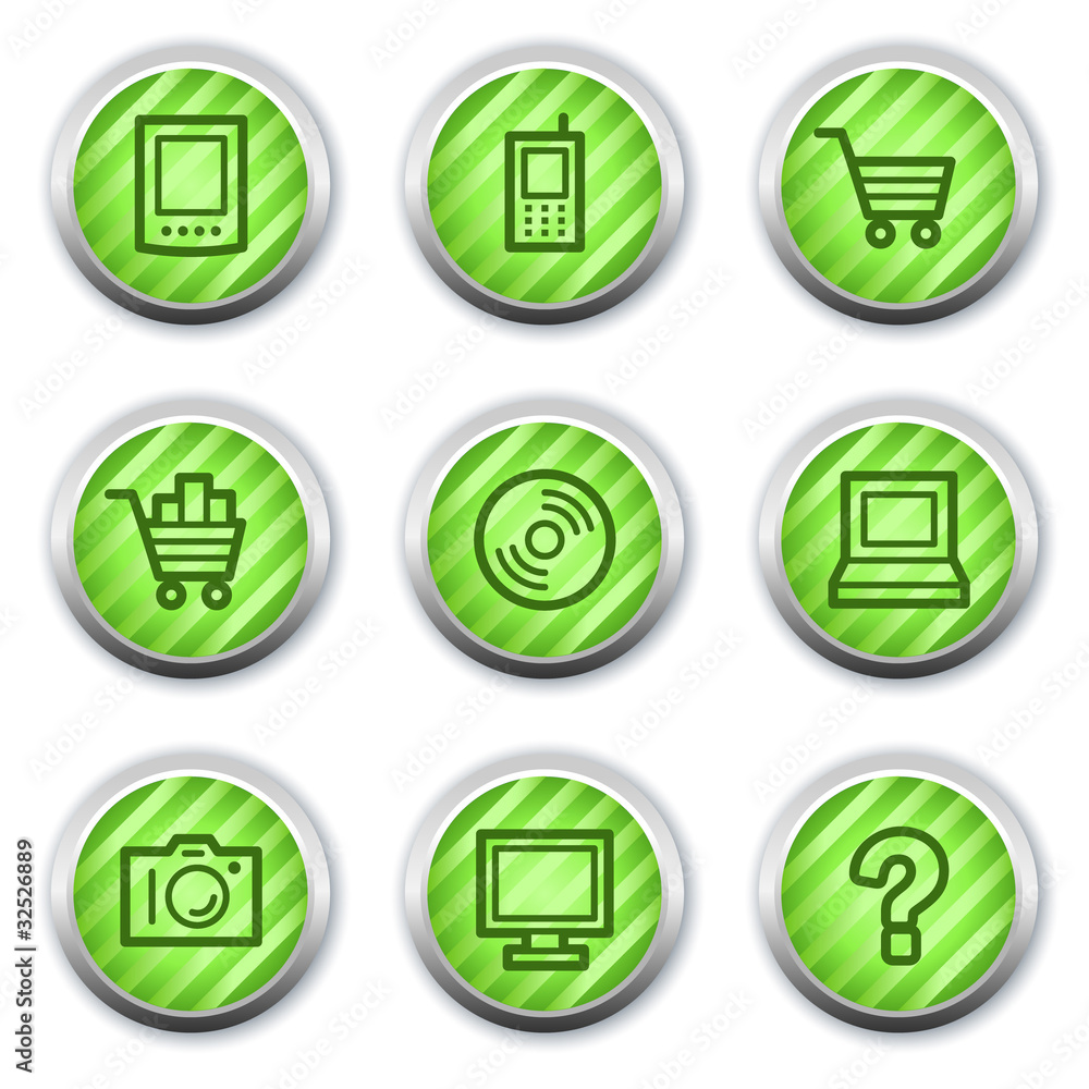 Electronics web icons set 1, green glossy circle buttons Electronics web icons set 1, green glossy circle buttons