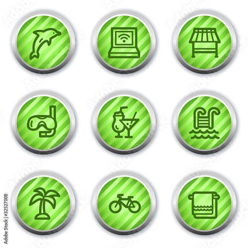 Vacation web icons, green glossy circle buttons