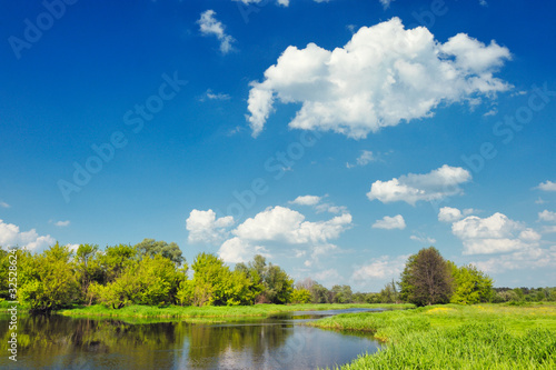 Landscape with flood waters of Narew river. Beautiful wallpaper.