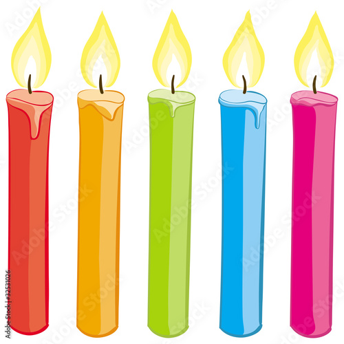 Vector set of colorful candles. No gradients.