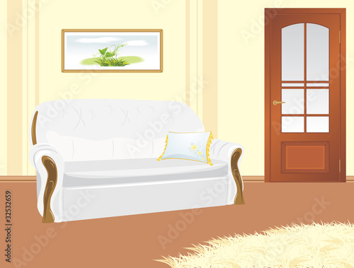 Sofa with pillow. Fragment of living room