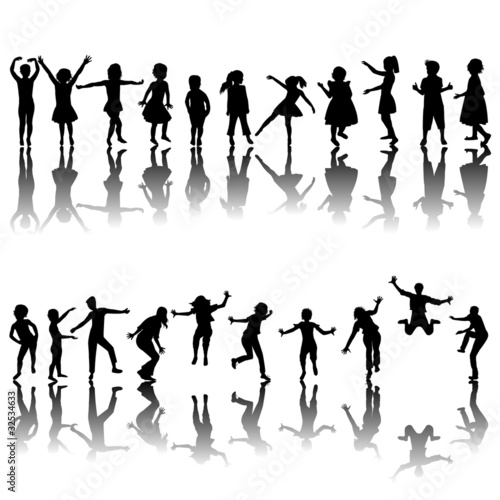 Hand drawn children silhouettes playing